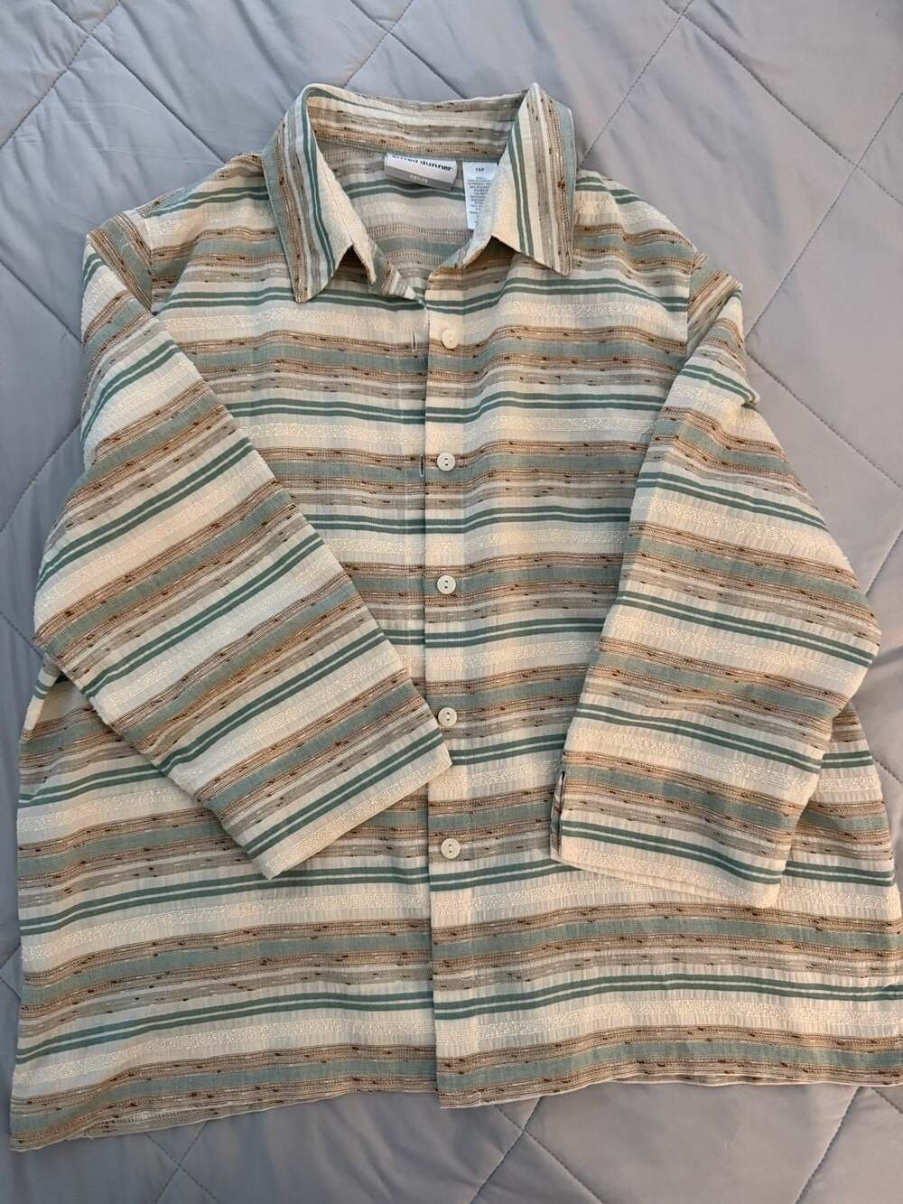 Alfred Dunner Petite Women's Textured Striped Button-Down Shirt, Size 16P - Picture 1 of 3